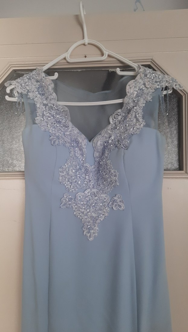 Drapeli Mavi Uzun Abiye Elbise - Görsel 2