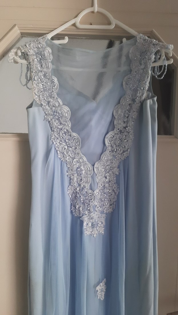 Drapeli Mavi Uzun Abiye Elbise - Görsel 4