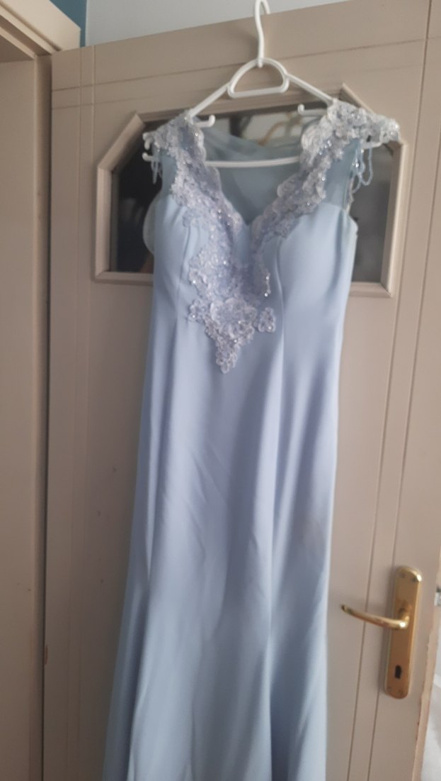 Drapeli Mavi Uzun Abiye Elbise - Görsel 5