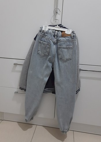 Gri Lacivert Erkek Çocuk Düğmeli Ceket ve Kot Pantolon - Görsel 2