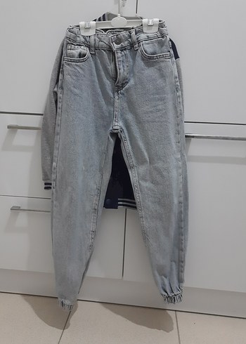 Gri Lacivert Erkek Çocuk Düğmeli Ceket ve Kot Pantolon - Görsel 3