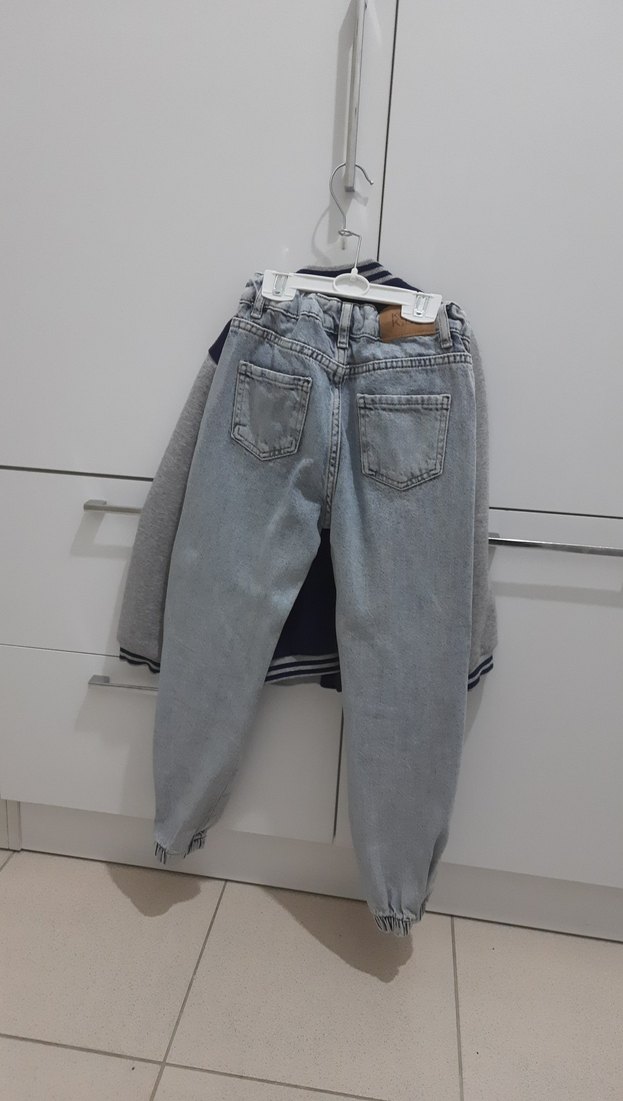 Gri Lacivert Erkek Çocuk Düğmeli Ceket ve Kot Pantolon - Görsel 2