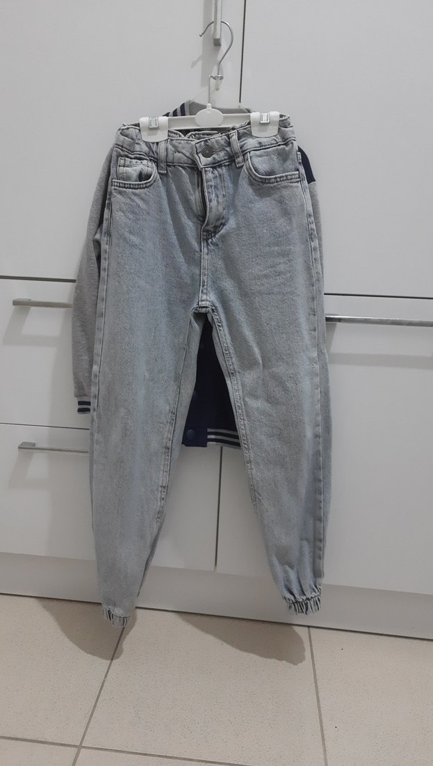 Gri Lacivert Erkek Çocuk Düğmeli Ceket ve Kot Pantolon - Görsel 3