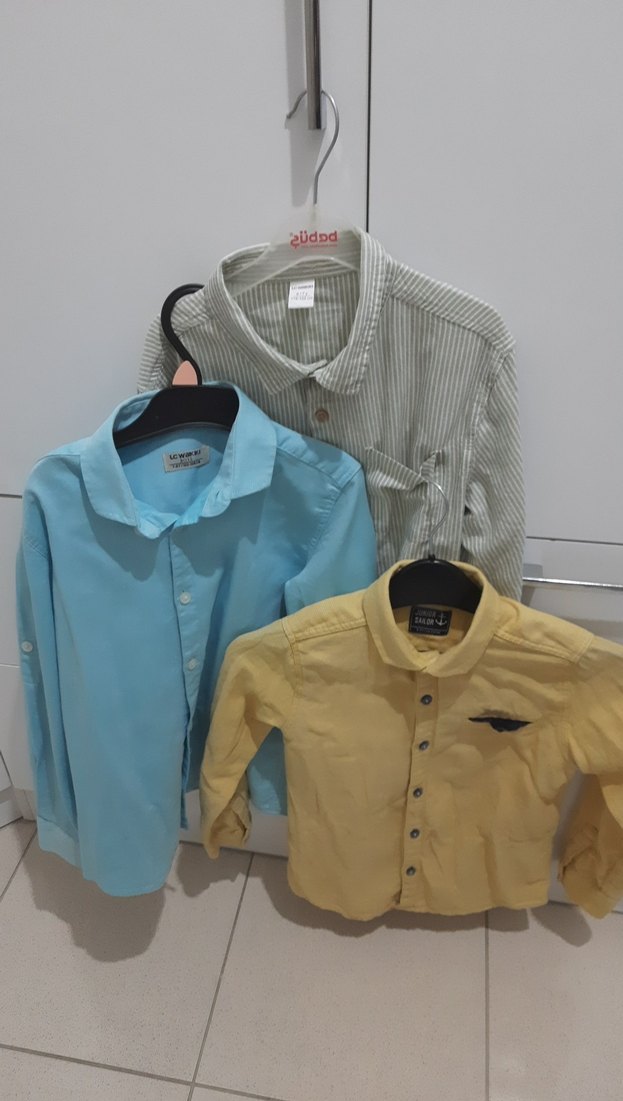 Sarı Pamuklu Uzun Kollu Erkek Gömlek 6 7 yaş Mavi Gömlek 7 8 yas - Görsel 2