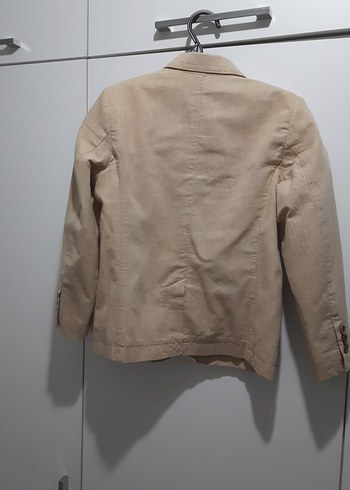 Bej Erkek Çocuk Keten Düğmeli Ceket - Görsel 2