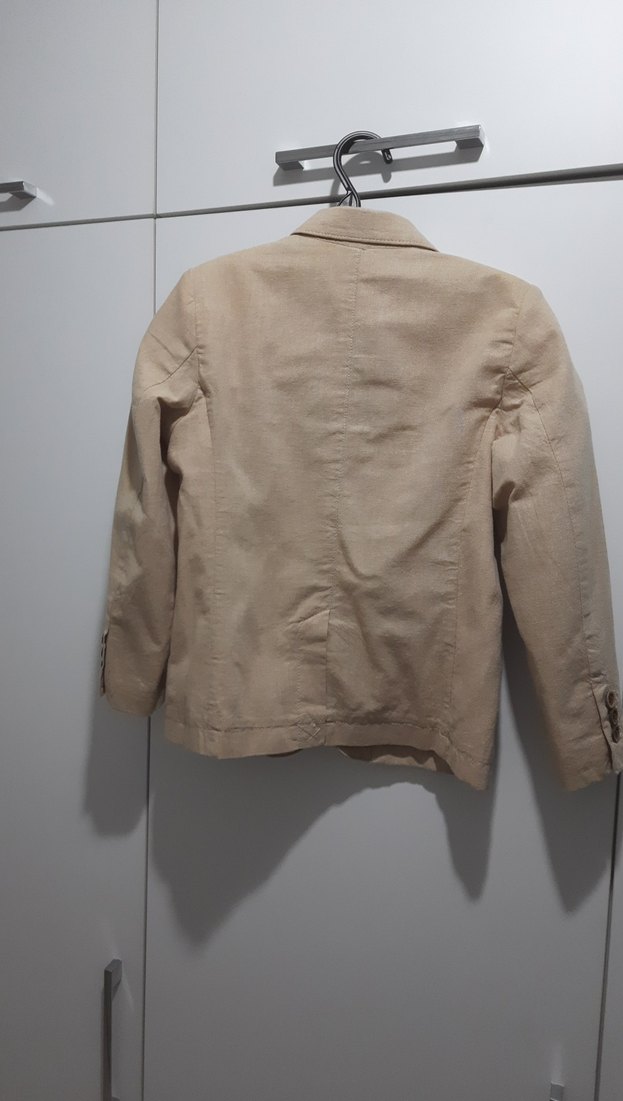 Bej Erkek Çocuk Keten Düğmeli Ceket - Görsel 2