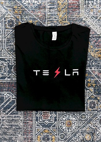 Tesla Baskılı Siyah Erkek Tişört