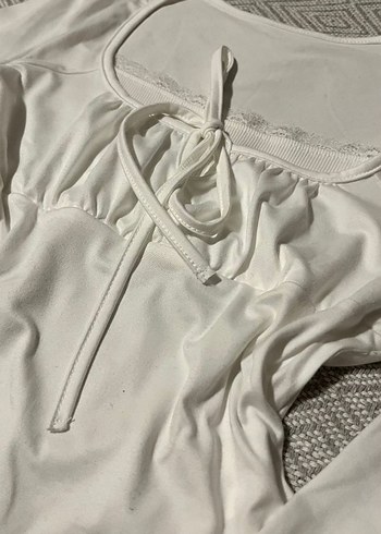 Dantelli Beyaz V Yaka Vintage Bluz - Görsel 3