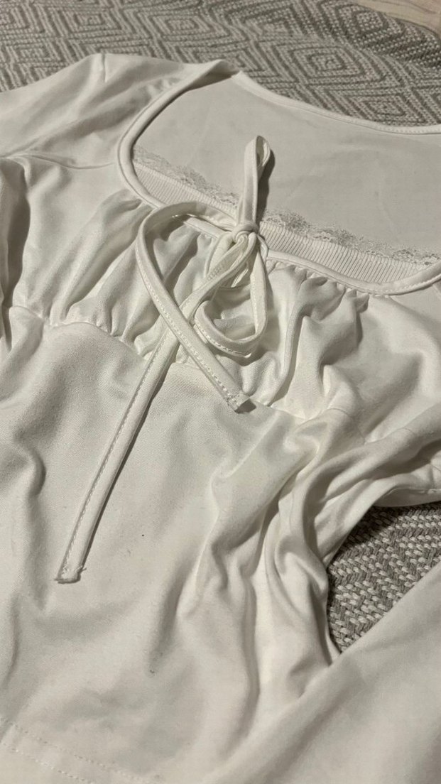 Dantelli Beyaz V Yaka Vintage Bluz - Görsel 3