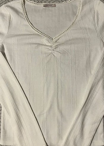 Uzun Kollu V Yaka Vintage Beyaz Pamuklu Bluz - Görsel 4