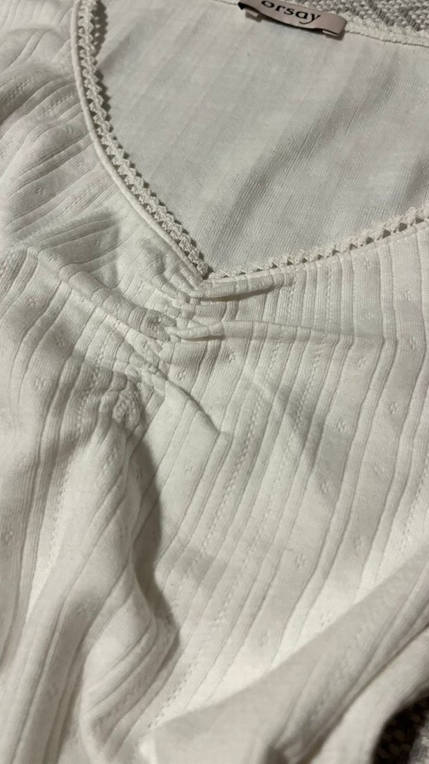 Uzun Kollu V Yaka Vintage Beyaz Pamuklu Bluz - Görsel 2