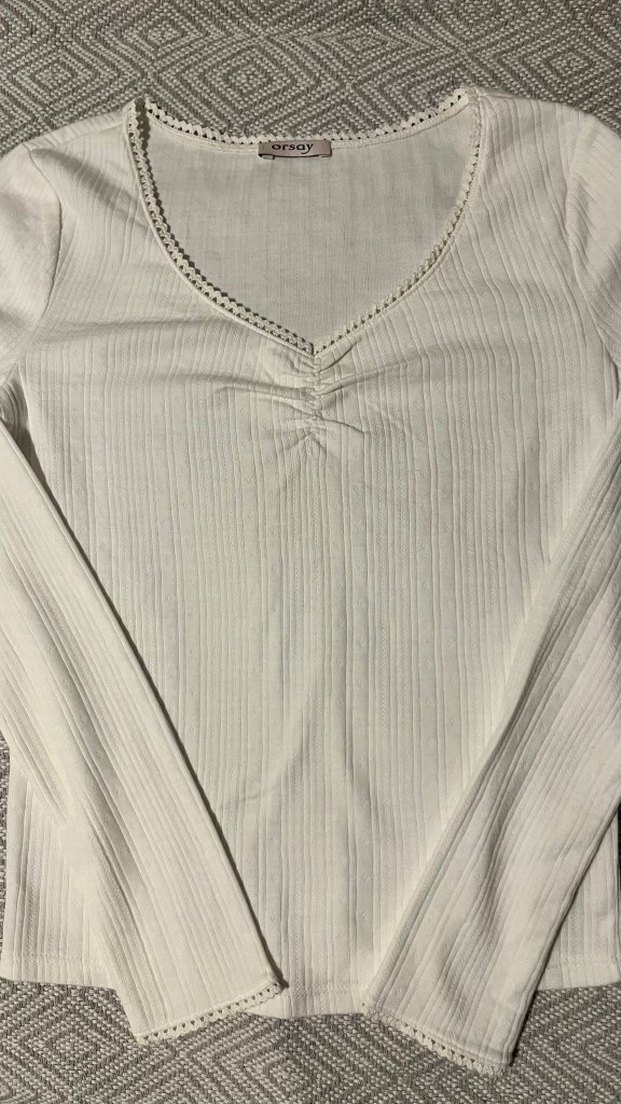 Uzun Kollu V Yaka Vintage Beyaz Pamuklu Bluz - Görsel 4