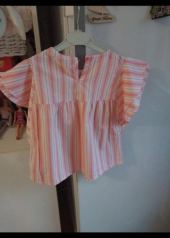 Pembe Kız Çocuk Fırfırlı Kısa Kollu Bluz - Görsel 3