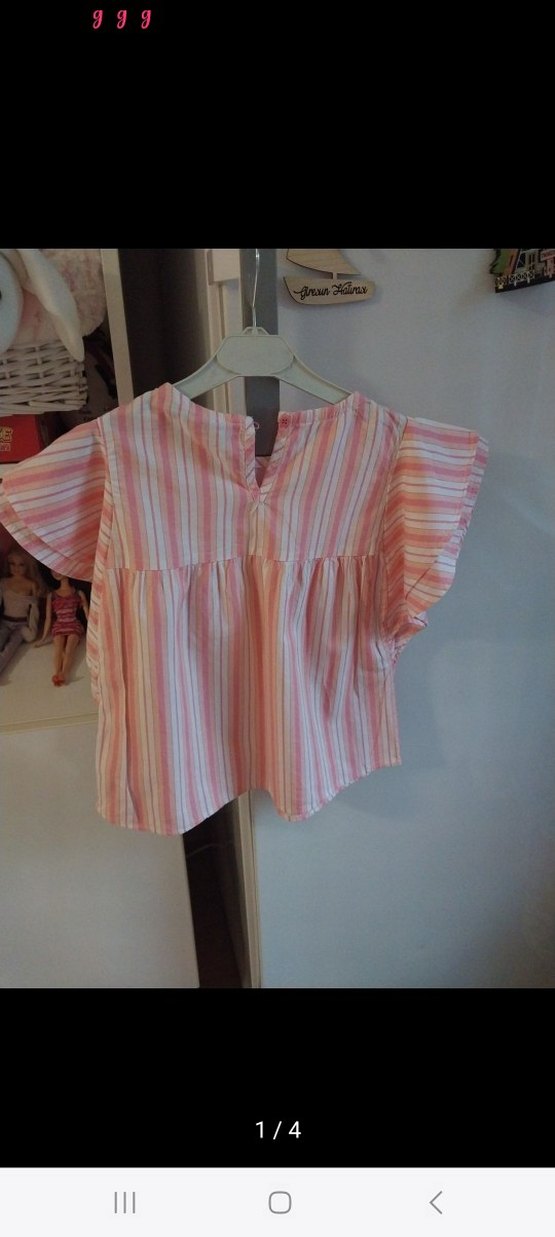 Pembe Kız Çocuk Fırfırlı Kısa Kollu Bluz - Görsel 3