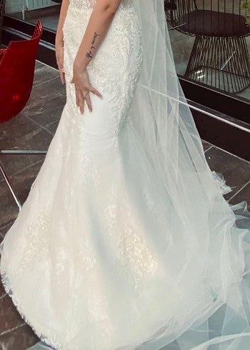 Straplez Beyaz Balık Kesim Gelinlik - Görsel 4