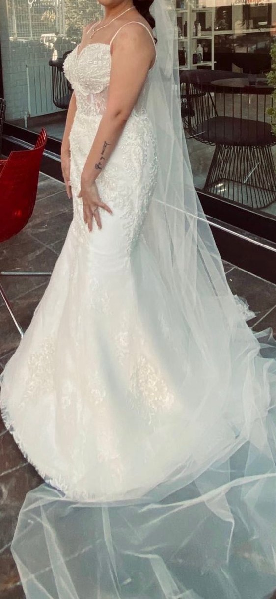 Straplez Beyaz Balık Kesim Gelinlik - Görsel 4