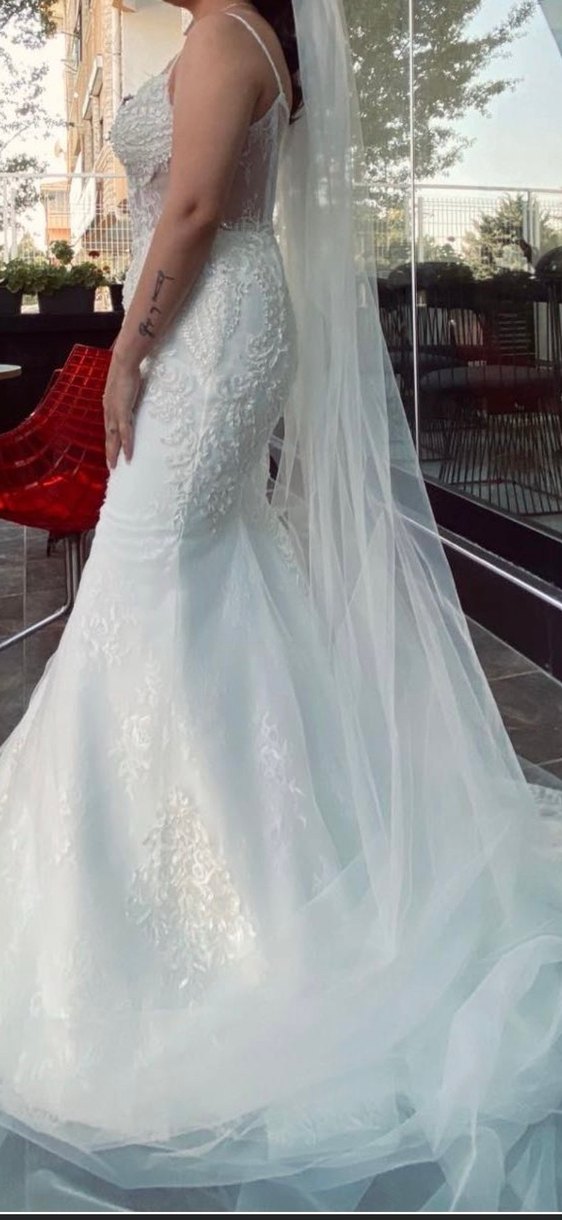 Straplez Beyaz Balık Kesim Gelinlik - Görsel 2