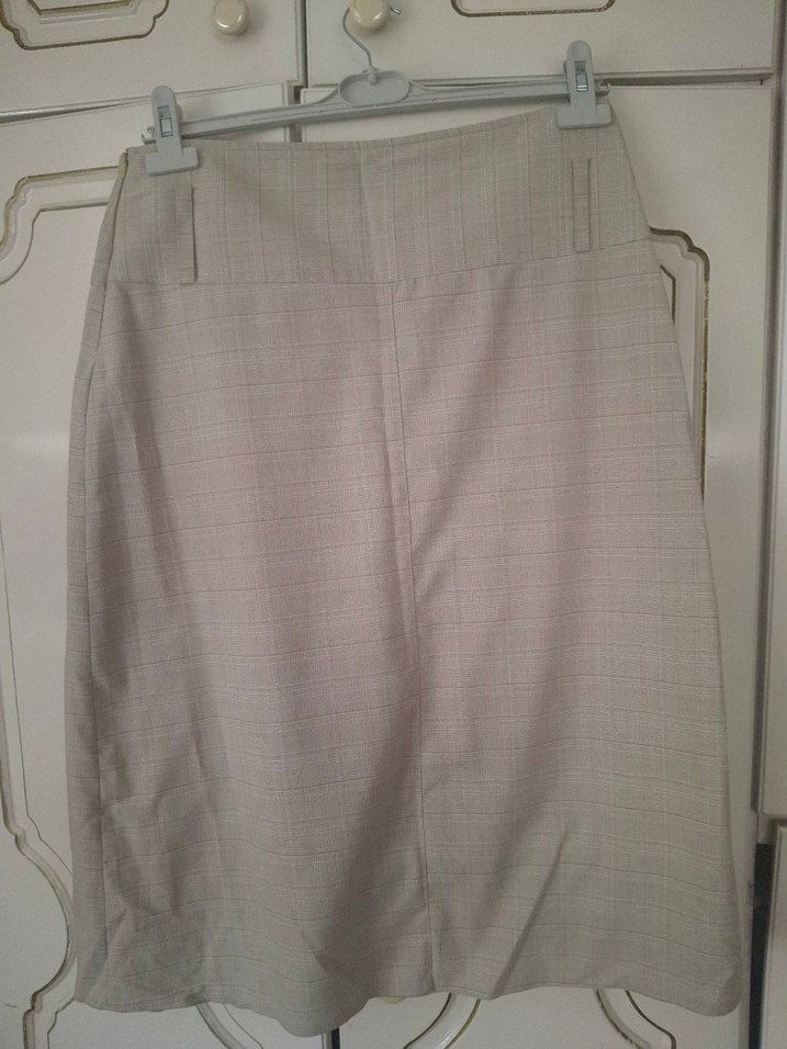 Bej Pilili Midi Keten Kadın Etek - Görsel 2