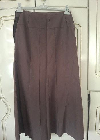 Düğmeli Kahverengi Uzun Kadın Etek - Görsel 3