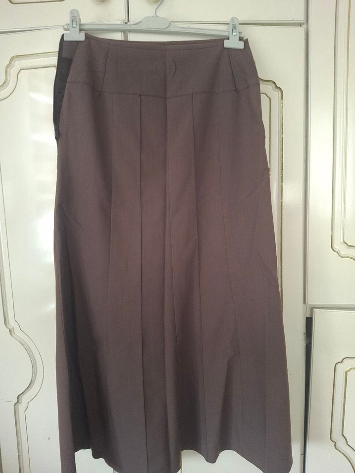 Düğmeli Kahverengi Uzun Kadın Etek - Görsel 3