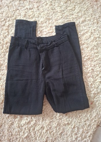 Siyah Rahat Kesim Midi Kot Pantolon - Görsel 4