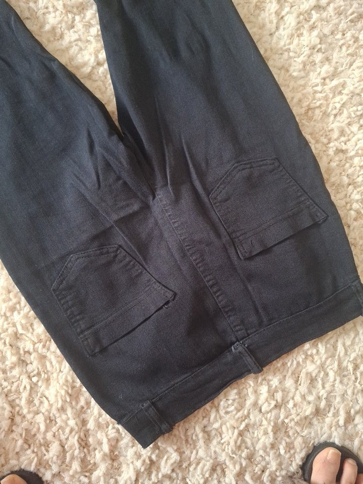 Siyah Rahat Kesim Midi Kot Pantolon - Görsel 2