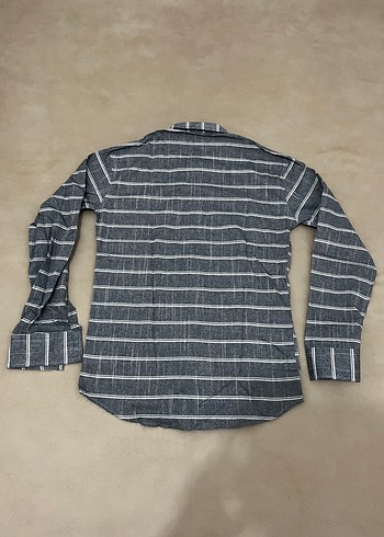 ERKEK SLİM FİT GRİ ÇİZGİLİ GÖMLEK - Görsel 4