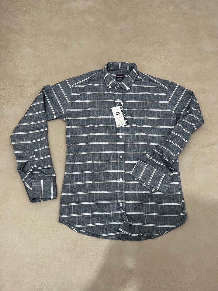 ERKEK SLİM FİT GRİ ÇİZGİLİ GÖMLEK - Görsel 3