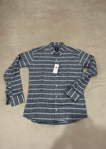 ERKEK SLİM FİT GRİ ÇİZGİLİ GÖMLEK - Görsel 3