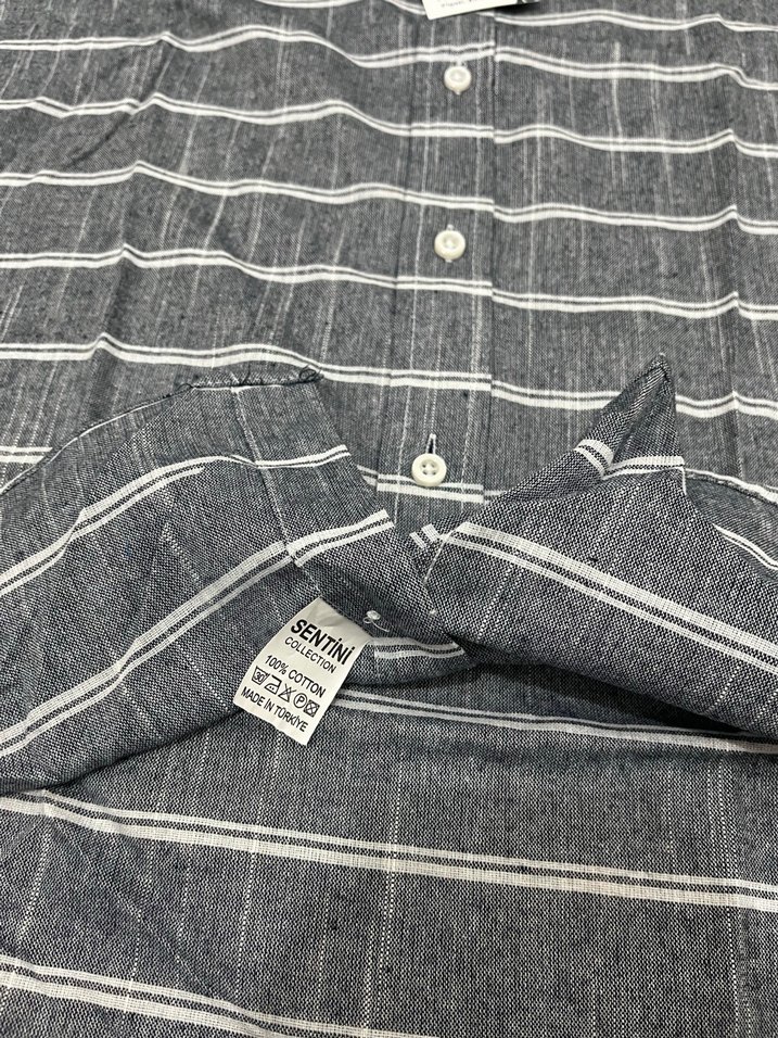 ERKEK SLİM FİT GRİ ÇİZGİLİ GÖMLEK - Görsel 5