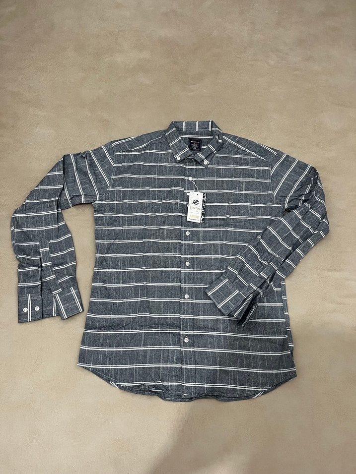 ERKEK SLİM FİT GRİ ÇİZGİLİ GÖMLEK - Görsel 3