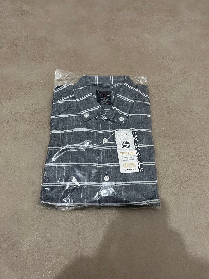 ERKEK SLİM FİT GRİ ÇİZGİLİ GÖMLEK - Görsel 2