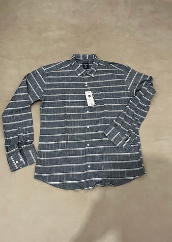 ERKEK SLİM FİT GRİ ÇİZGİLİ GÖMLEK - Görsel 3