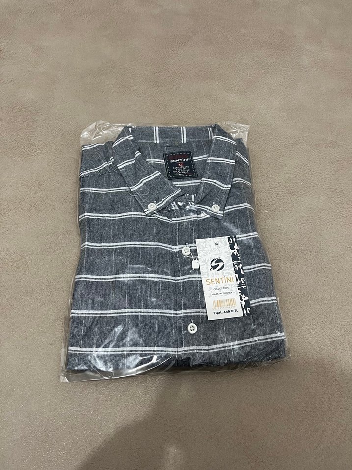 ERKEK SLİM FİT GRİ ÇİZGİLİ GÖMLEK - Görsel 2