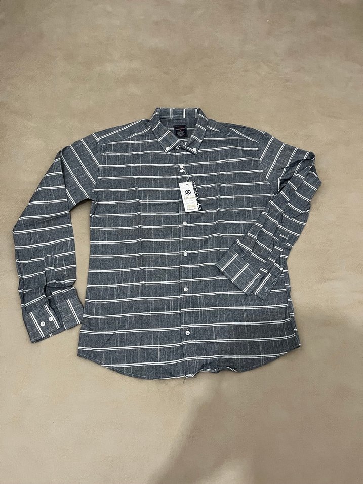 ERKEK SLİM FİT GRİ ÇİZGİLİ GÖMLEK - Görsel 3