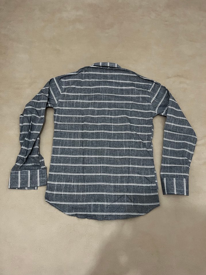 ERKEK SLİM FİT GRİ ÇİZGİLİ GÖMLEK - Görsel 4