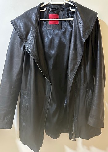 Siyah Deri Fermuarlı Kadın Ceket - Görsel 4