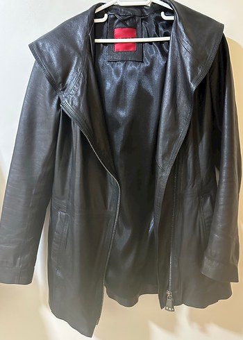 Siyah Deri Fermuarlı Kadın Ceket - Görsel 9