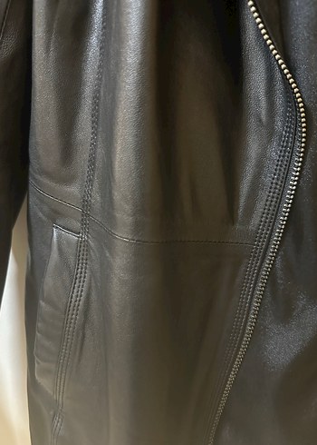 Siyah Deri Fermuarlı Kadın Ceket - Görsel 6