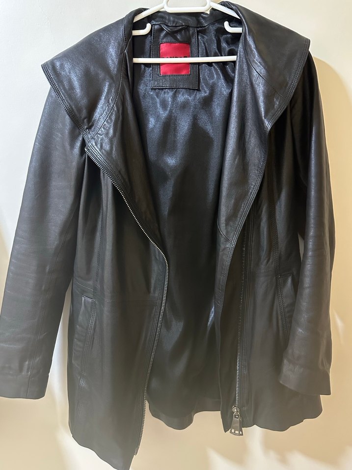 Siyah Deri Fermuarlı Kadın Ceket - Görsel 4