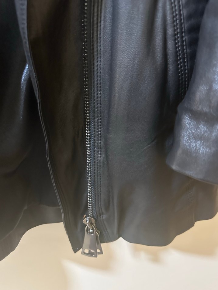 Siyah Deri Fermuarlı Kadın Ceket - Görsel 5
