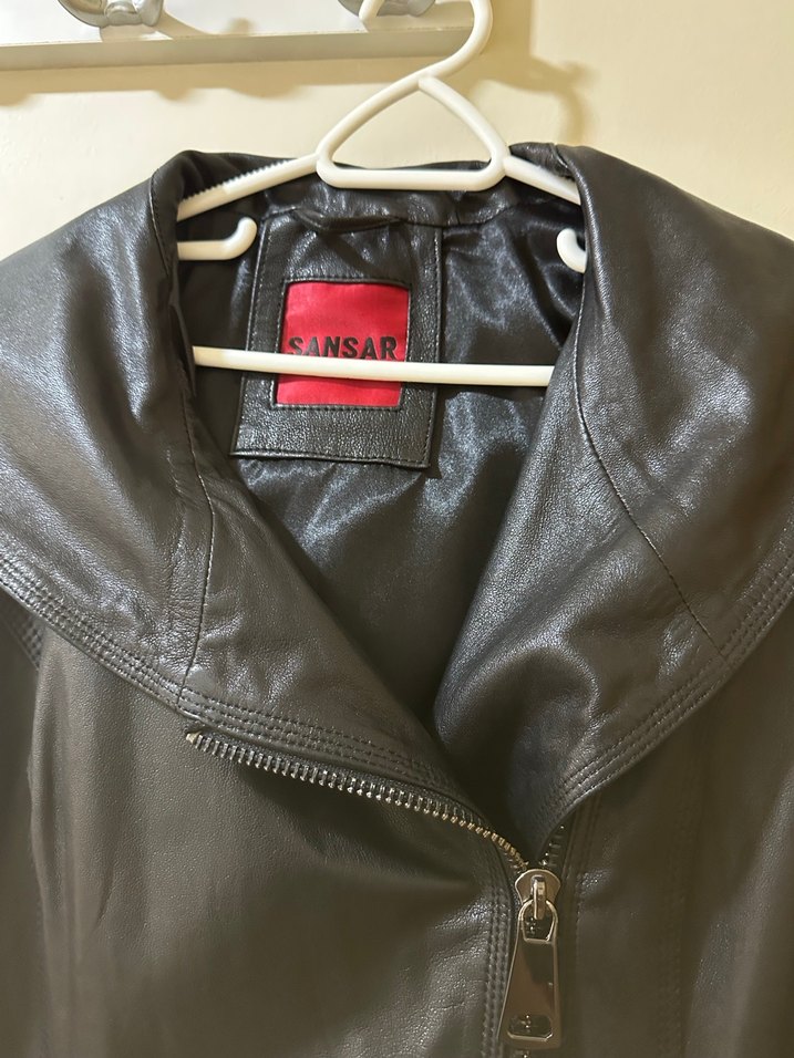 Siyah Deri Fermuarlı Kadın Ceket - Görsel 2