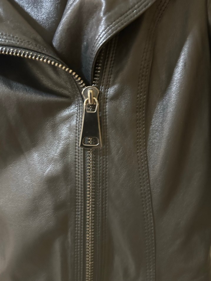 Siyah Deri Fermuarlı Kadın Ceket - Görsel 3