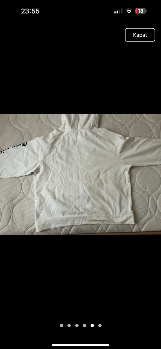 Beyaz Kapüşonlu Baskılı Kadın Sweatshirt - Görsel 4