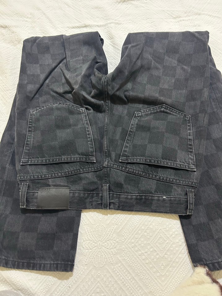 Kadın Siyah Kareli Kot Pantolon HM - Görsel 3