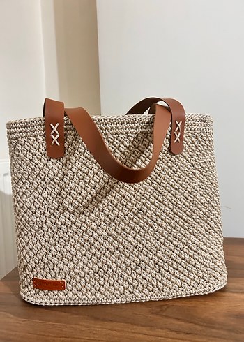Bej Örgü Kadın Omuz Çantası - Görsel 2