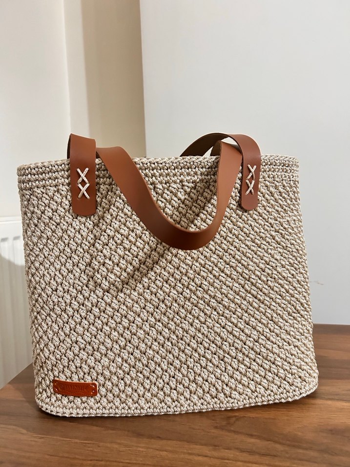 Bej Örgü Kadın Omuz Çantası - Görsel 2