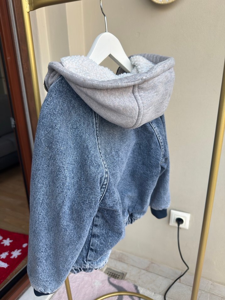 Kapüşonlu Unisex Çocuk Denim Ceket - Görsel 5