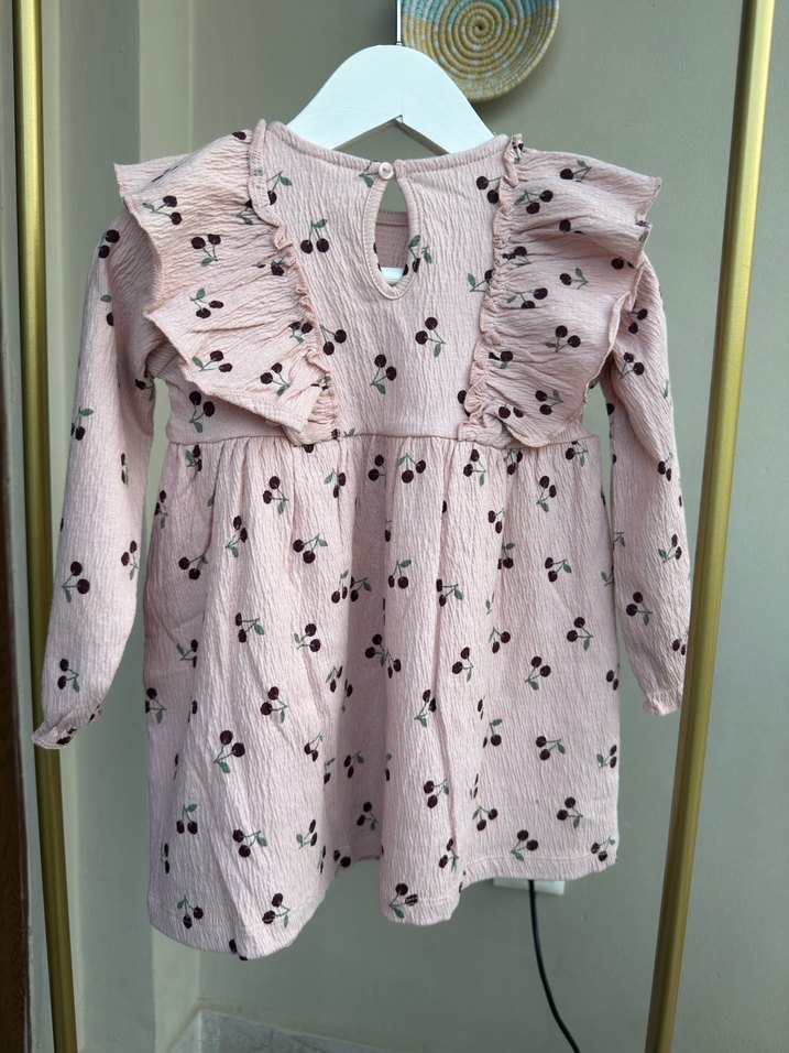 H&M Pembe Kız Çocuk Pamuklu Fırfırlı Elbise - Görsel 5