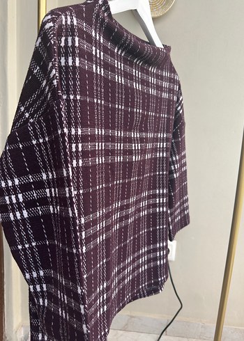 Bordo Ekose Desenli Kadın Kazak - Görsel 4